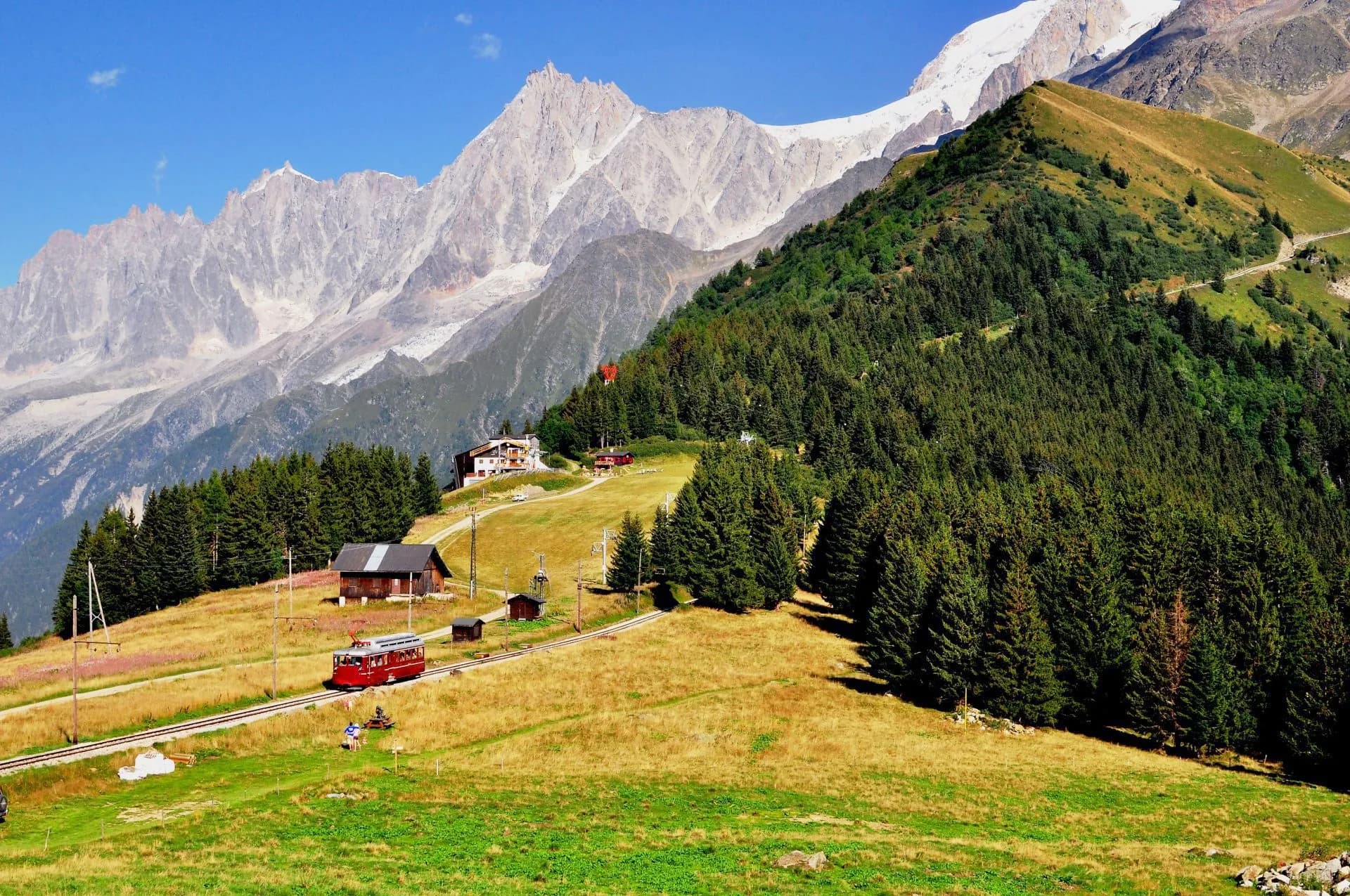 tramway du mont blanc in the mountains scaled