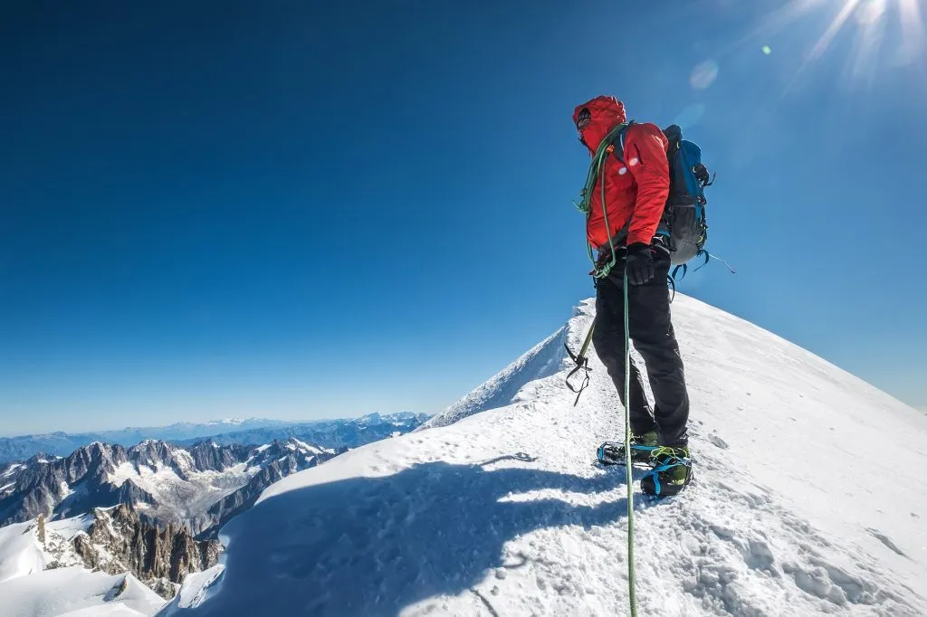 climber just below mont blanc peak x